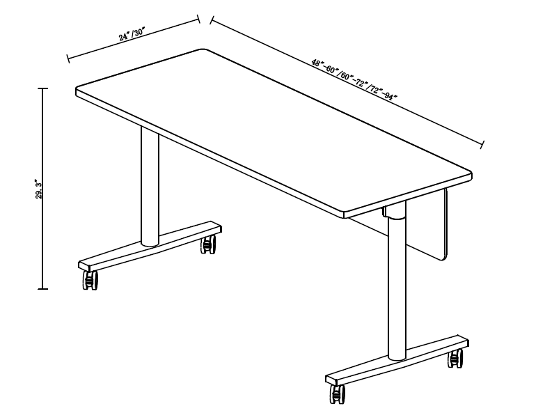 Ronde poot Flip Top Table Traini-tekening