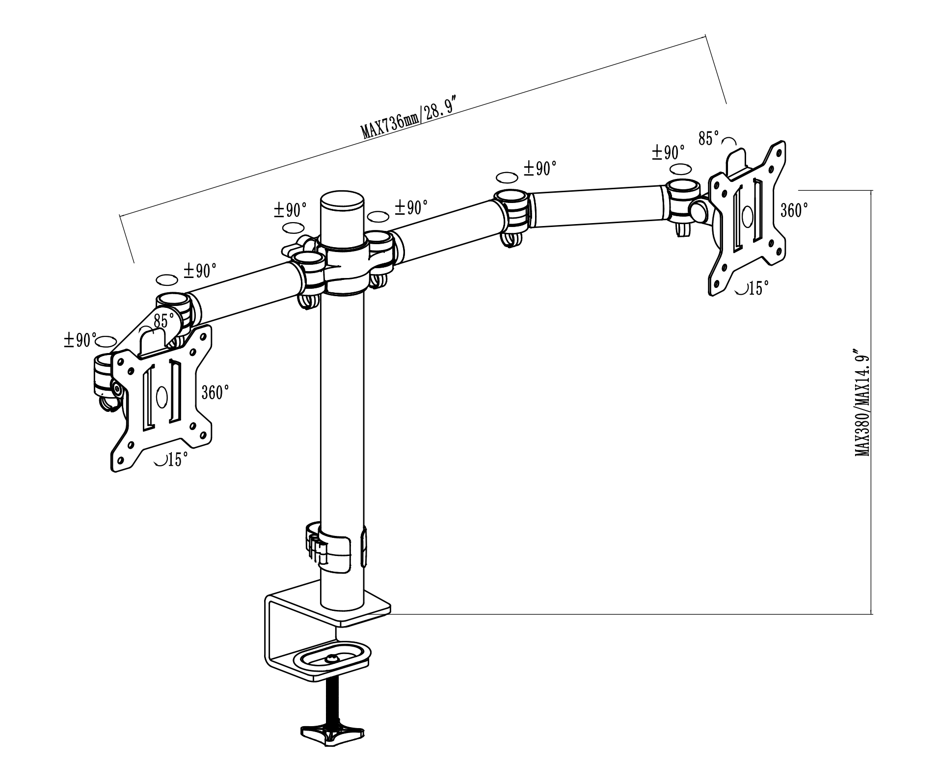 Dubbele monitorarmtekening 